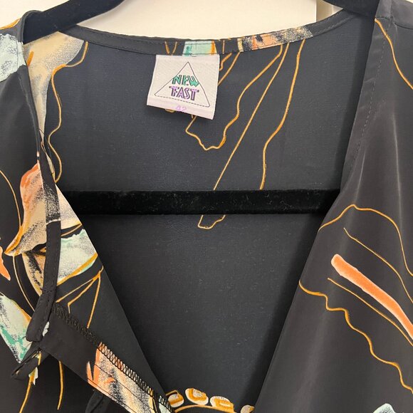 New Fast Vintage Silk Blouse Quarter Lenght Abstract Floral EU 42 - Picture 2 of 7